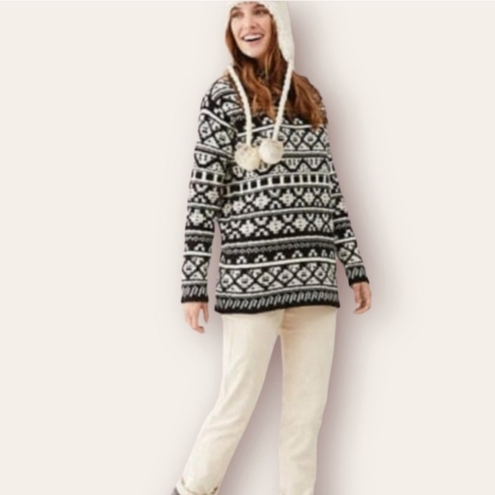 J. Jill Oversized Mock Neck Cotton Wool Blend Fair Isle Pullover Sweater XS - Picture 2 of 8